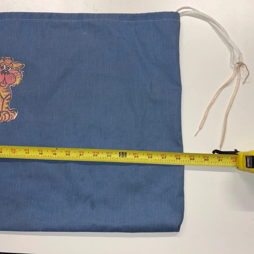 Vintage 1977 Nancy Lloyd Tiger Graphic Laundry Bag Blue Drawstring Storage Large